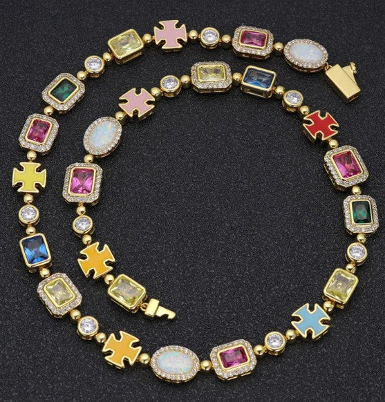 Gold-Plated Gemstone Necklace