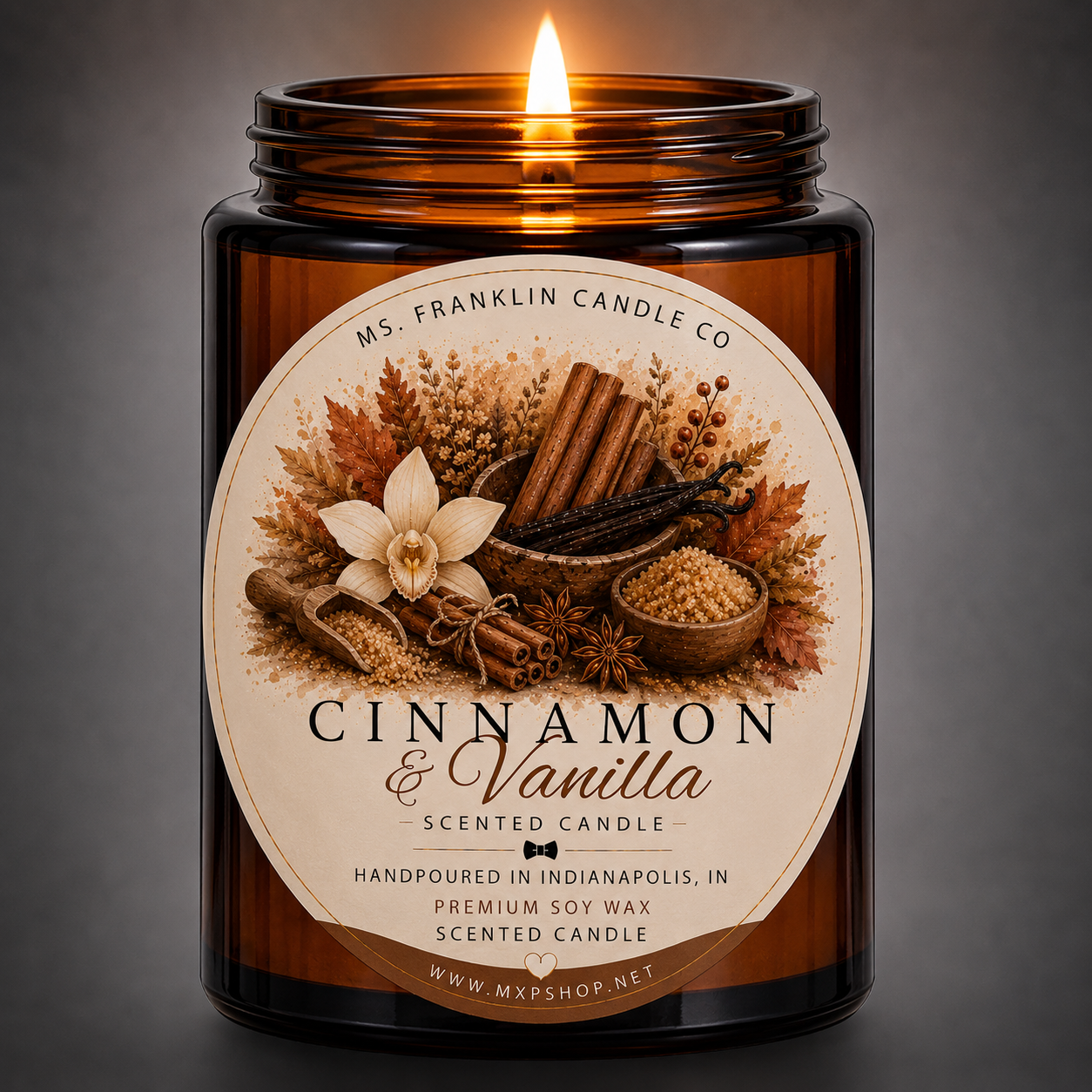 Cinnamon & Vanilla Fall Scented Candle | 8 oz | Soy Wax