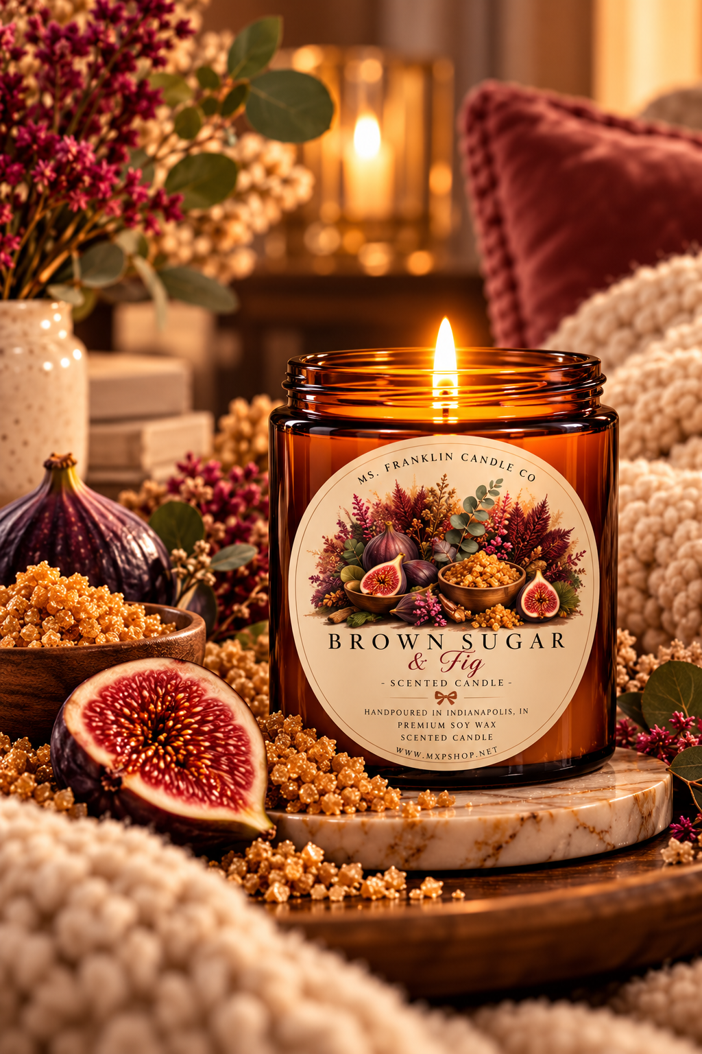 Brown Sugar & Fig Fall Scented Candle | 8 oz | Soy Wax