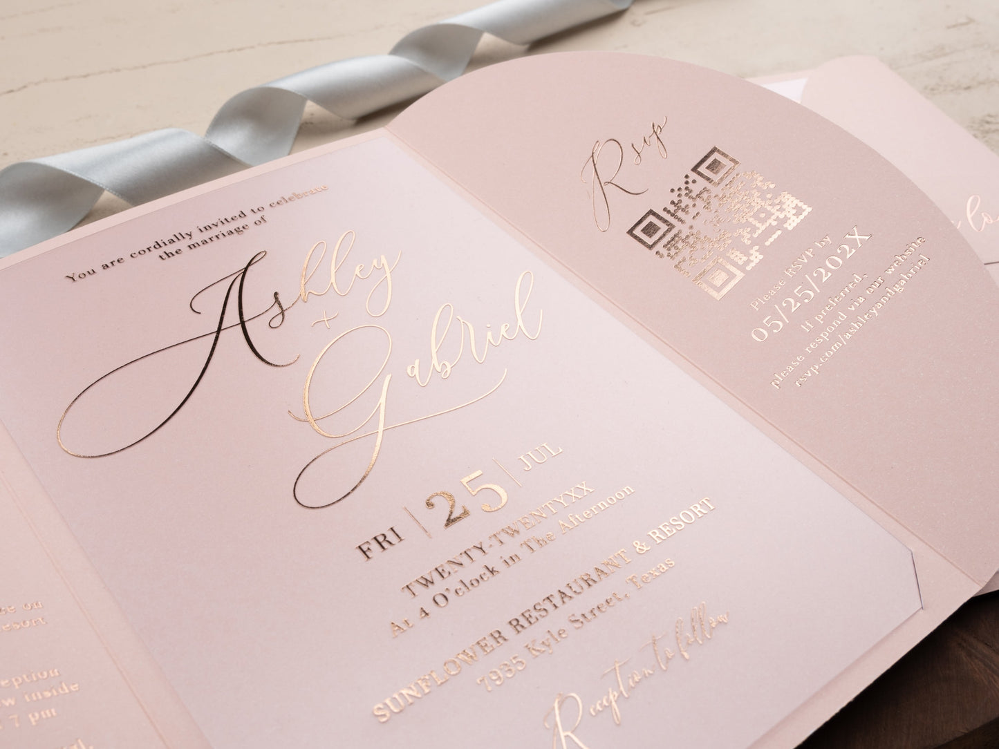 Acrylic Blush Pink Wedding Invitation with Rose Gold Foil & Jacket