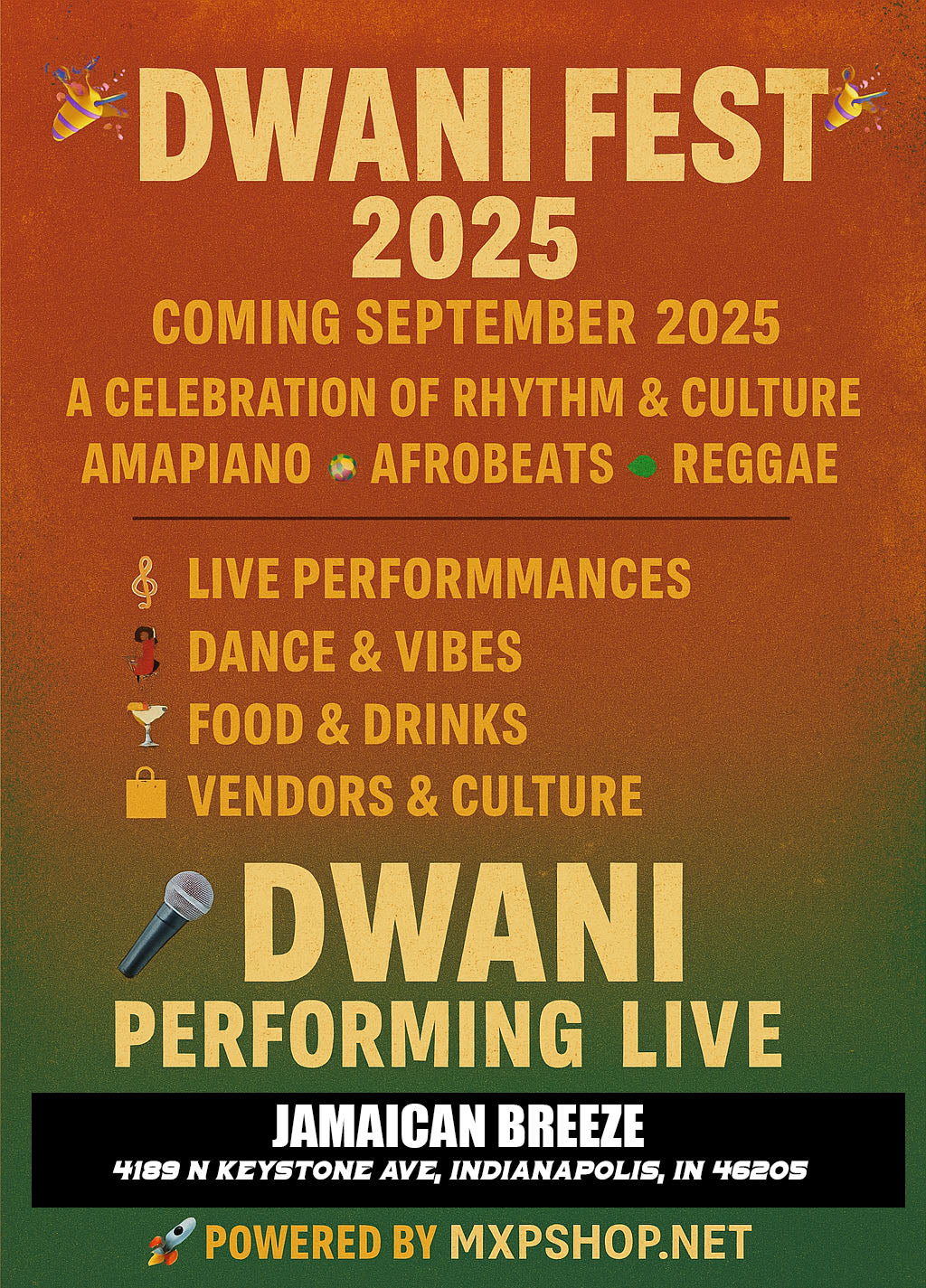 Afrobeats, Amapiano, Reggae, Latino (International Link Up Music Festival) Sept. 13th - Dwani Fest INDIANAPOLIS