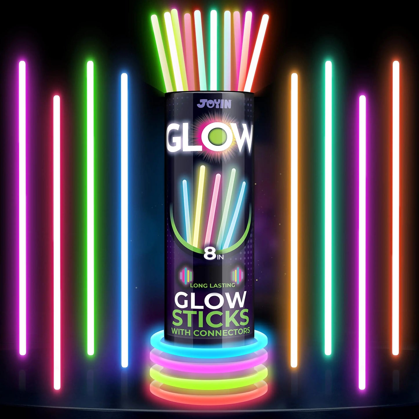 JOYIN 600 Pcs Glow Sticks Bulk 8" Glowsticks Glow Stick Bracelets Necklaces Glow in the Dark Party Favors Easter Christmas Halloween Party Supplies Pack Football Party Supplies
