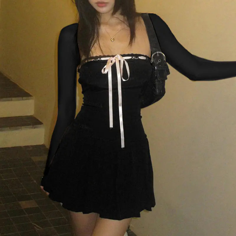 Bow Lace Up Slim Fit Pleated Knitted Hip Skirt