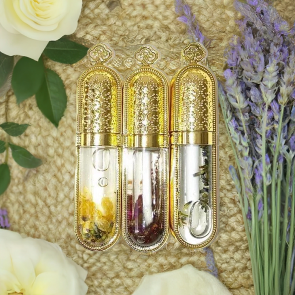 Healing and calming botanical flower infused moisturizing lip gloss