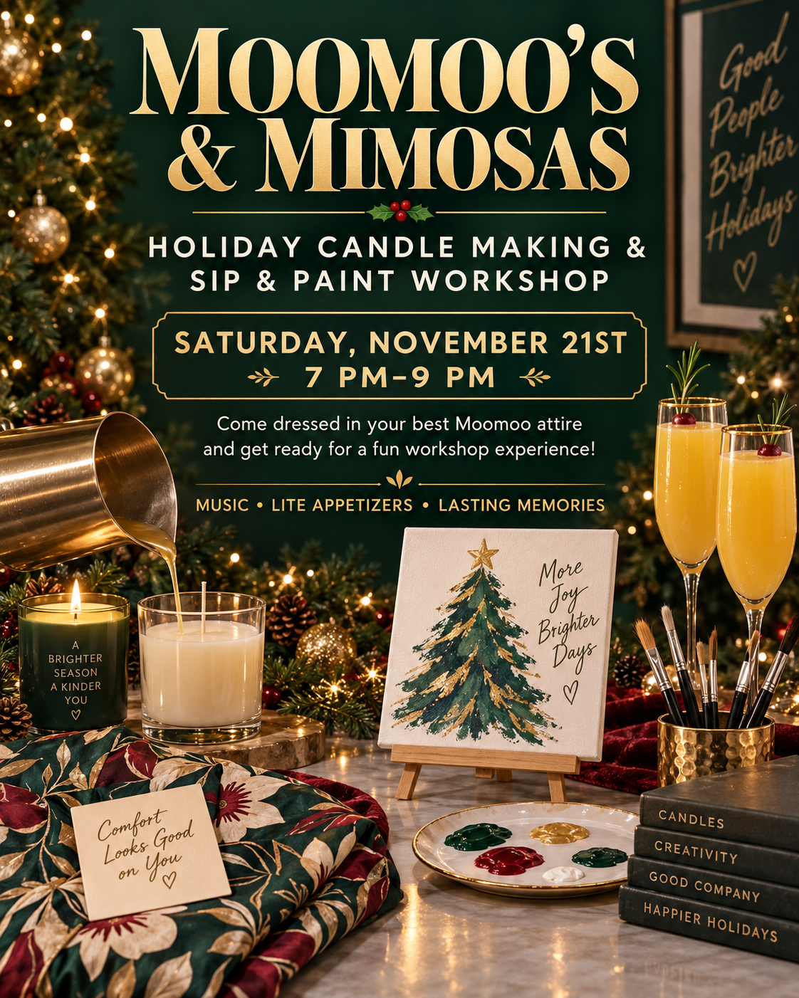 Moo Moo's & Mimosa's Holiday Vibes Sip and Paint & Candle Making