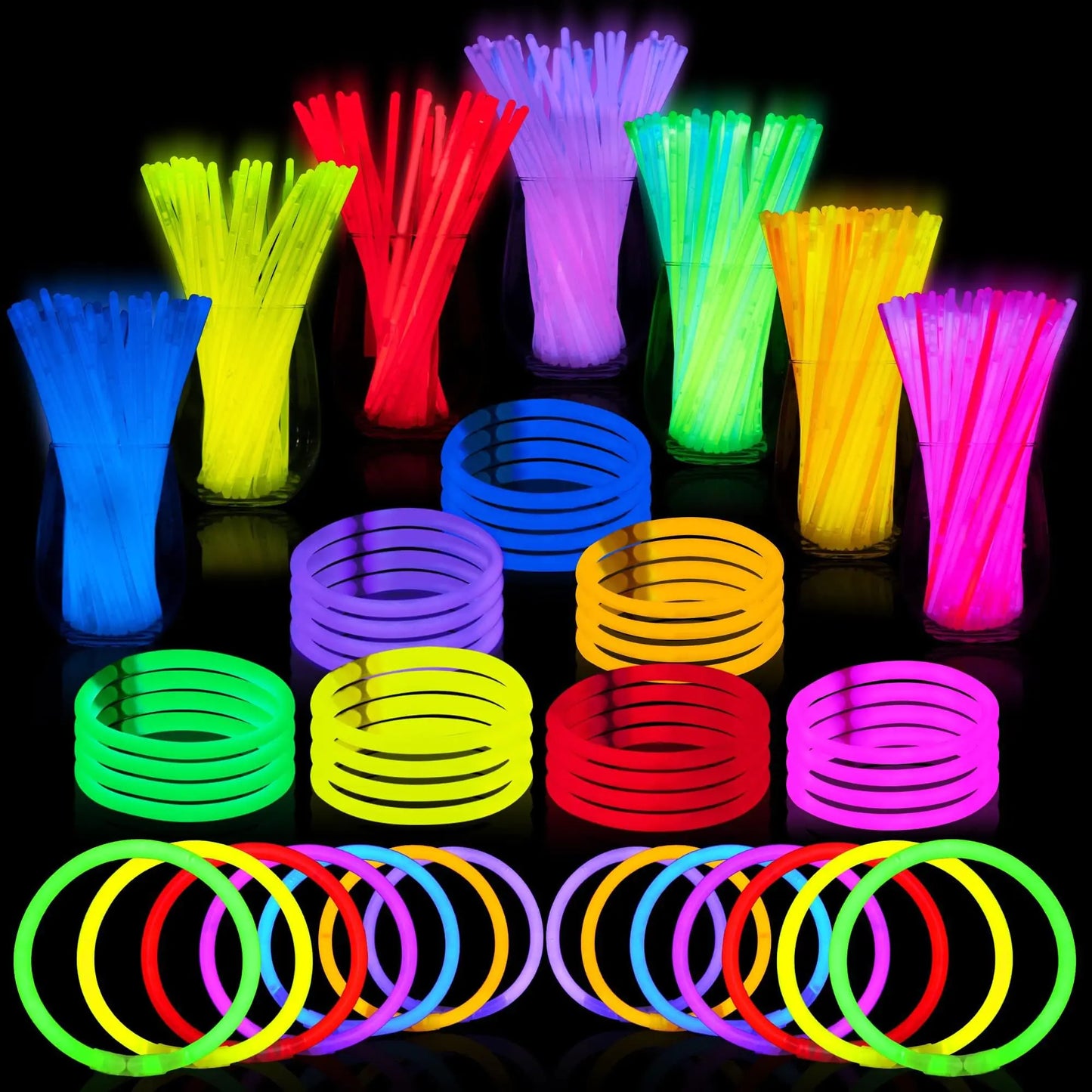 JOYIN Glow Sticks Bulk 400 8" Glowsticks ; Glow Stick Bracelets; Glow Necklaces; Glow in the Dark July 4th Christmas Halloween Party Supplies Pack Football Party Supplies