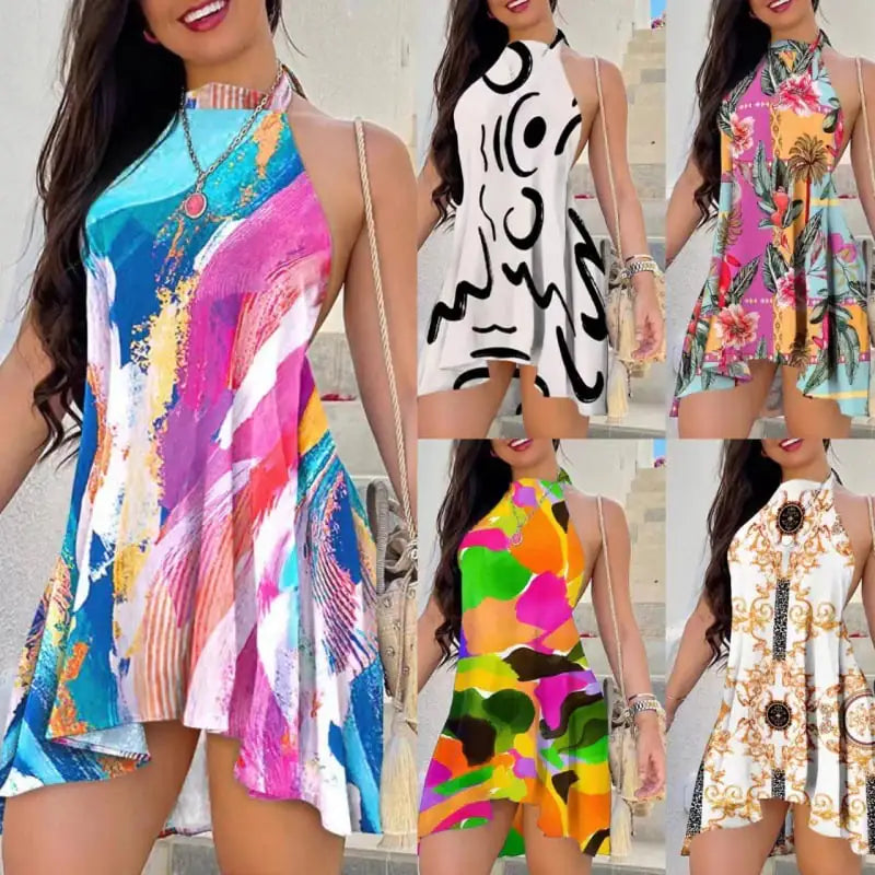 Fashionable Women's Printed Lace-up Dress