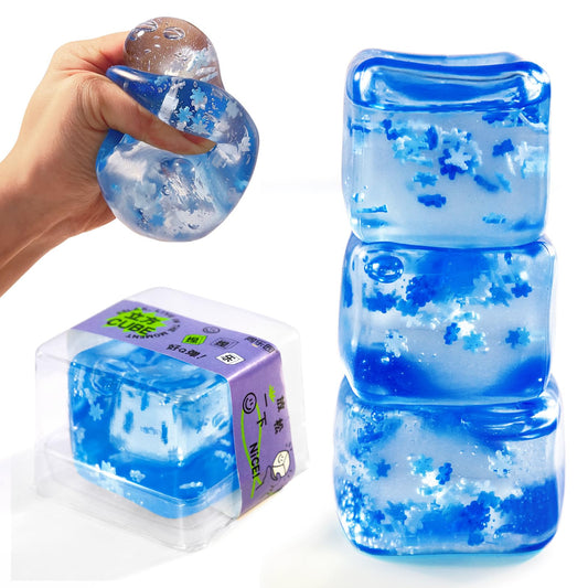 3-Pack Ice Cube Squishy Stress Balls | Slow-Rising Sensory Fidget Toys for Kids & Adults | Anxiety & Stress Relief | BPA-Free