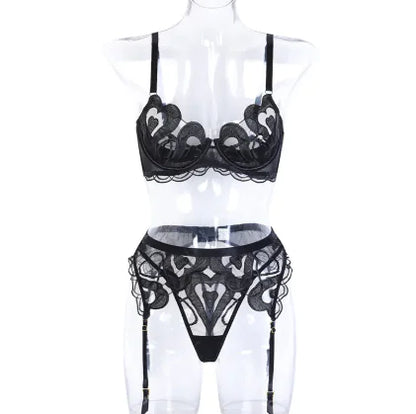 Black Mesh Embroidered Lingerie