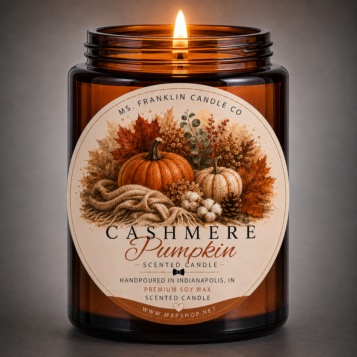 Cashmere Pumpkin Fall Scented Candle | 8 oz | Soy Wax