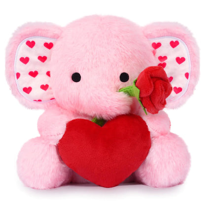 Valentines Plush - Valentines Elephant Stuffed Animals Cute Pink Elephant Plush for Valentines Day Heart Elephant Toy Valentines Day Gifts for Girlfriend Boyfriend