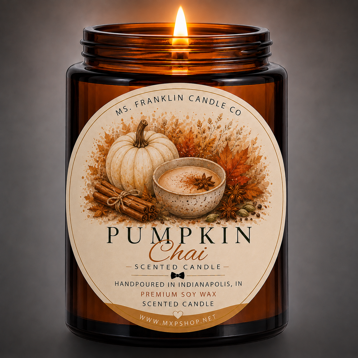 Pumpkin Chai Fall Scented Candle | 8 oz | Soy Wax
