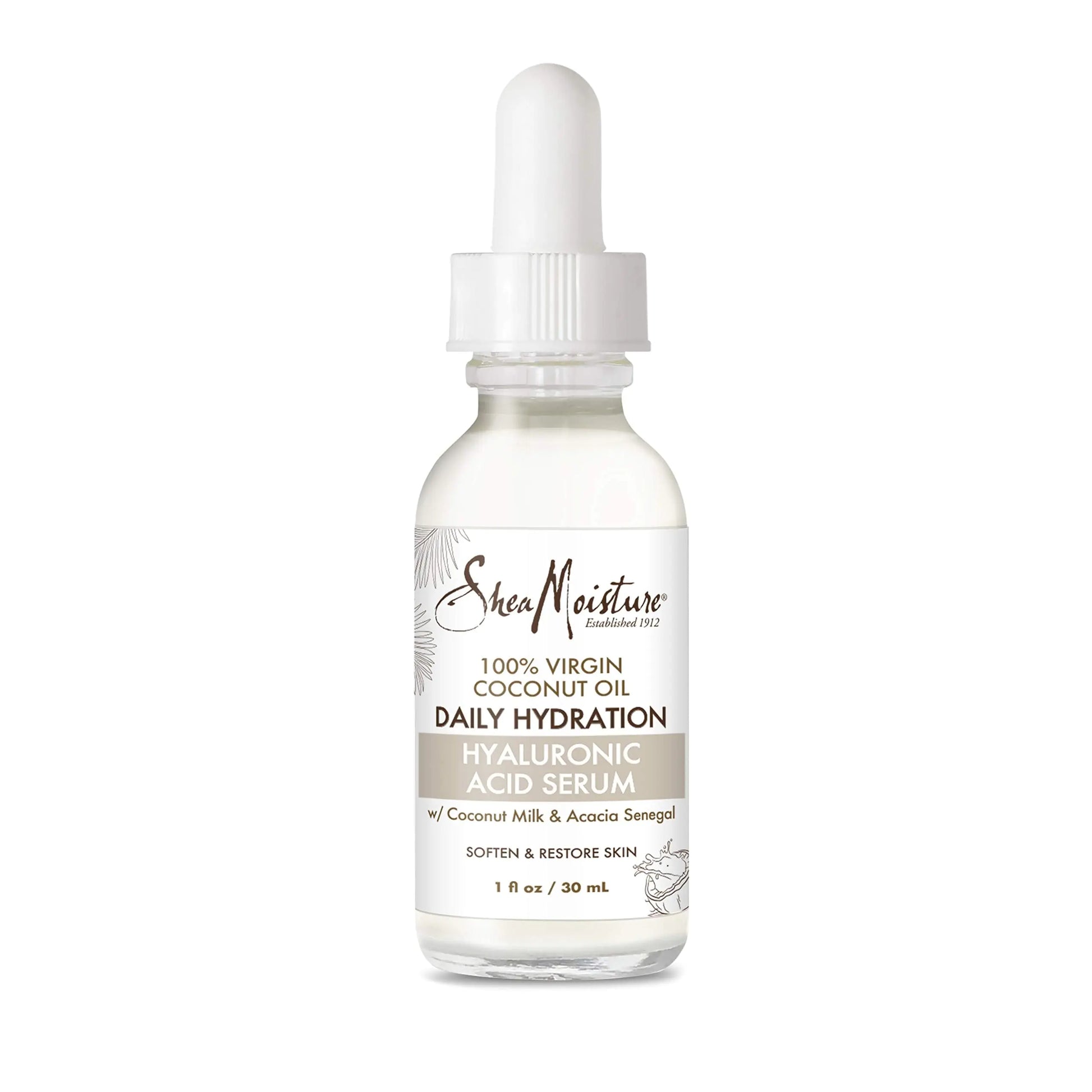 SheaMoisture daily hydration hyaluronic acid serum bottle on a white background