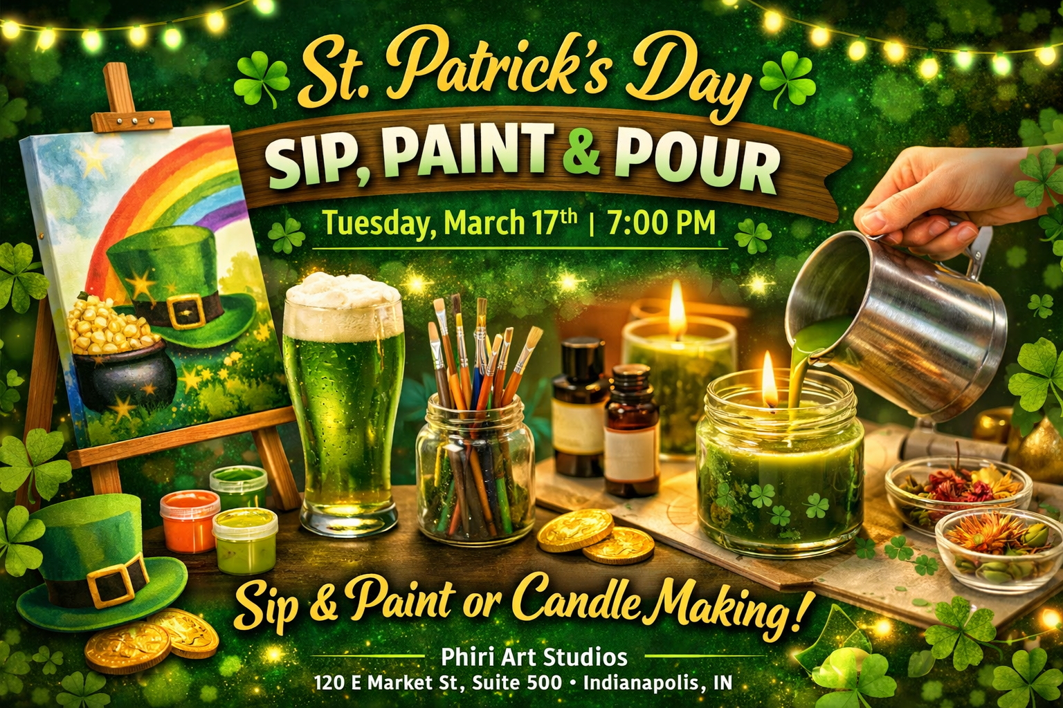 St. Patrick's Day Sip and Paint and Candle Making Event Indianapolis 