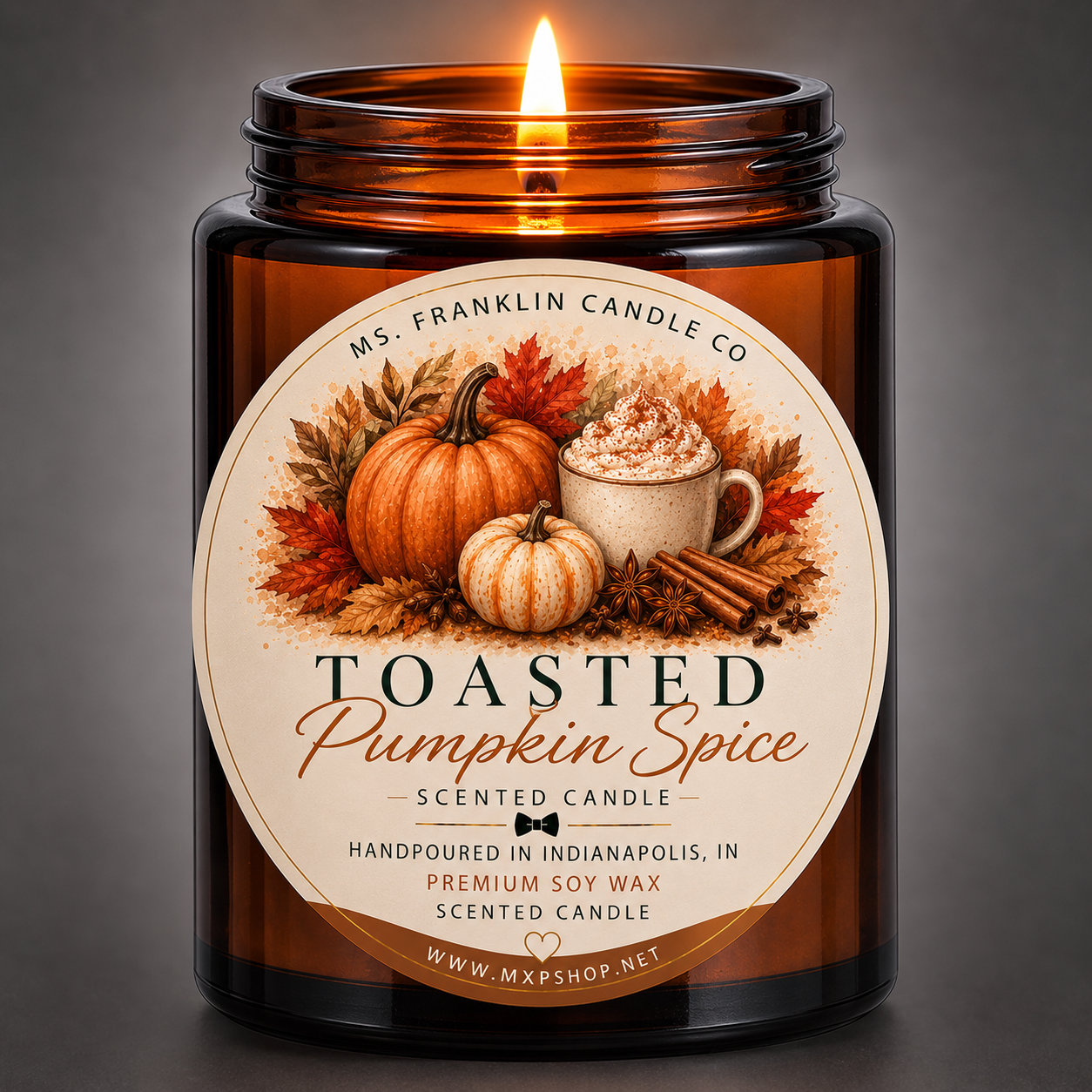 Toasted Pumpkin Spice Fall Scented Candle | 8 oz | Soy Wax