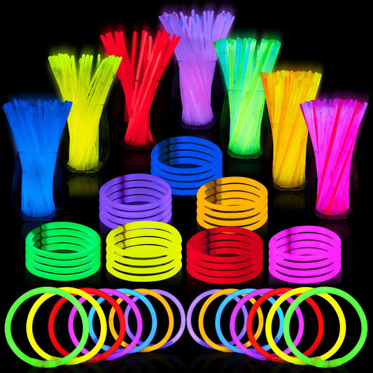 JOYIN Glow Sticks Bulk 400 8" Glowsticks ; Glow Stick Bracelets; Glow Necklaces; Glow in the Dark July 4th Christmas Halloween Party Supplies Pack Football Party Supplies