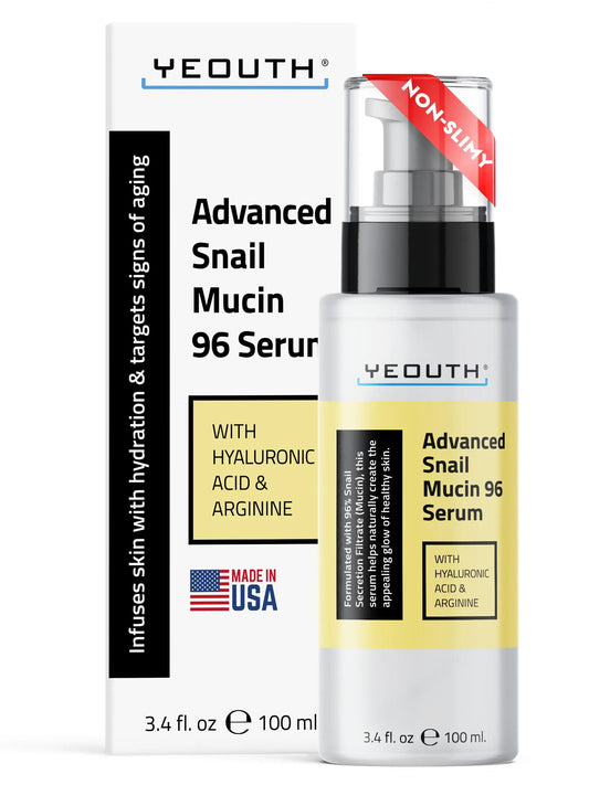 YEOUTH Snail Mucin Serum for Face Advanced Snail 96 Mucin Power Essence Face Serum with Hyaluronic Acid Hydrating Skin Care 3.4oz