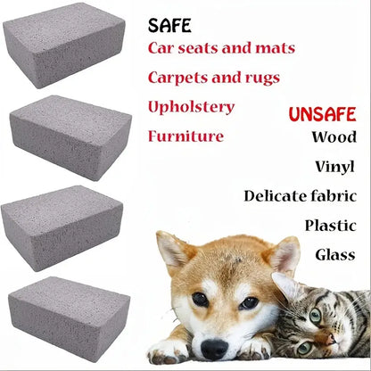Gray blocks with a list of safe and unsafe materials for pets, featuring a dog and cat.
