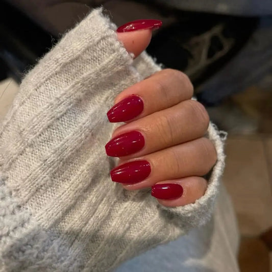 Wine Red Press on Nails Medium Coffin NailsGlue on Nails MediumFake Nails Square Nails Press onShort Acrylic Nails False NailsStatic Nails Trapezoid ShapedGel Nails Stick on Nails in 24 PCS