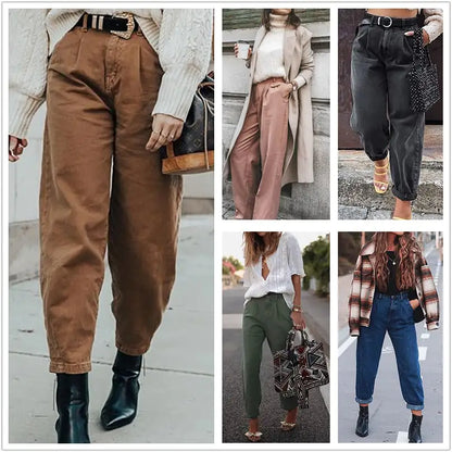 Loose High Waist Denim Trousers for Women
