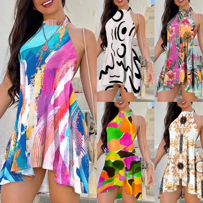 Fashionable Women's Printed Lace-up Dress