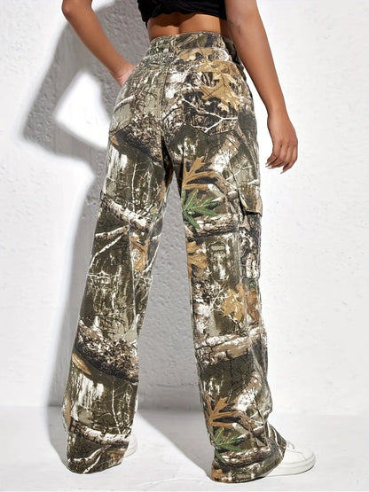 Printed Casual Loose Denim Trousers for Women