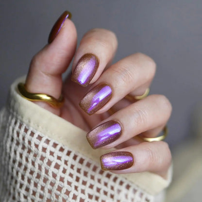 24Pcs Medium Press on Nails Aurora Purple Fake Nails Press on Nails Gradient & Glitter Acrylic Nails Square Press on Nails Full Cover Glossy False Nails for Women Girls Stick on Nails