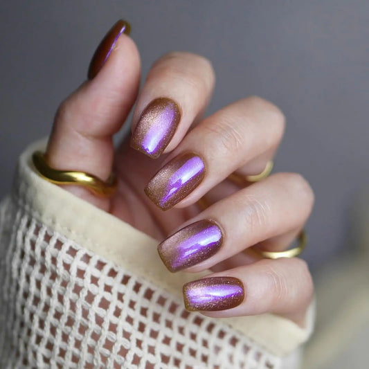 24Pcs Medium Press on Nails Aurora Purple Fake Nails Press on Nails Gradient & Glitter Acrylic Nails Square Press on Nails Full Cover Glossy False Nails for Women Girls Stick on Nails