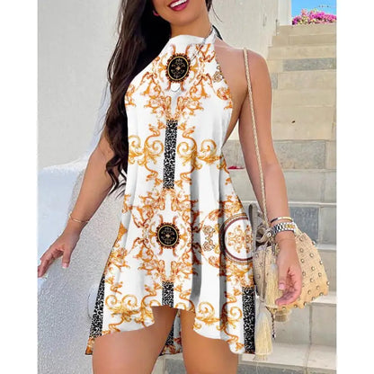 Fashionable Women's Printed Lace-up Dress