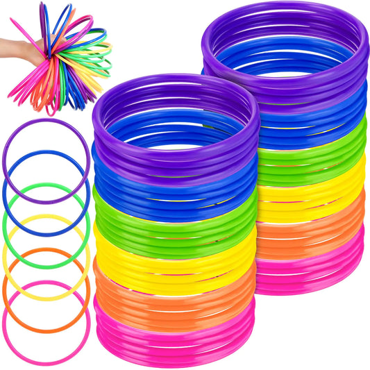 Foilswirl 48 Pcs Multicolor Plastic Ring Toss Rings Carnival Rings 6 Inch Ring Toss Game for Kids Outdoor Activity Games for Speed Agility Practice Game Carnival Party Game (Vibrant Colors)